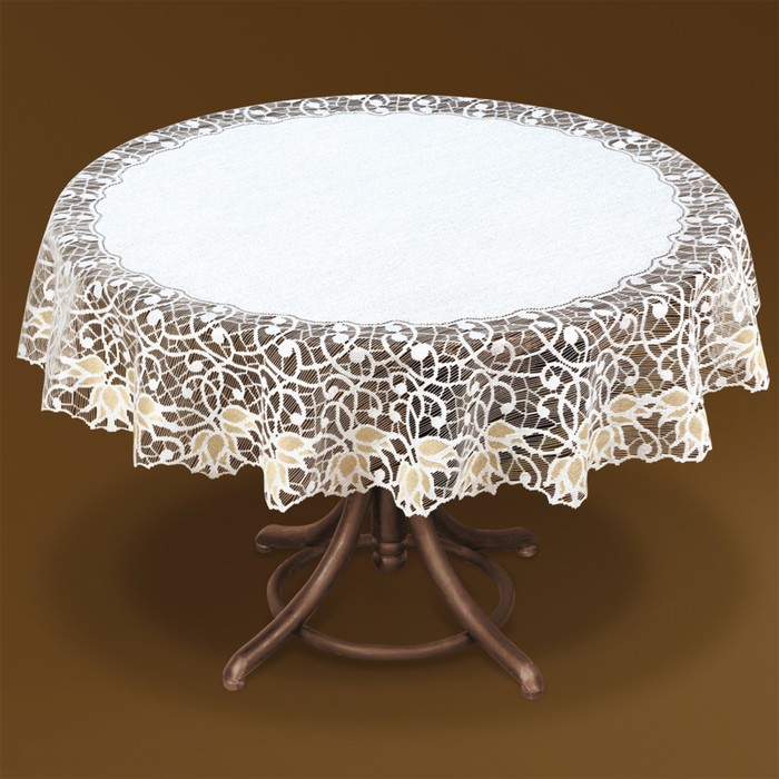 Скатерть круглая, диаметр 120 см, цвет белый/тёмно-золотой