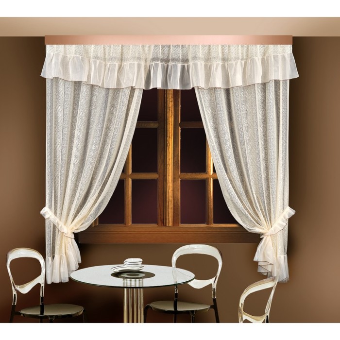 Комплект штор 88835, шторы ш 150 х в 250 см - 2 шт, ламбрекен ш 300 х в 40 см, кремовый