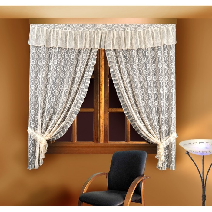 Комплект штор 88834: шторы ш 155 х в 220 см - 2 шт, ламбрекен ш 230 х в 35 см, кремовый