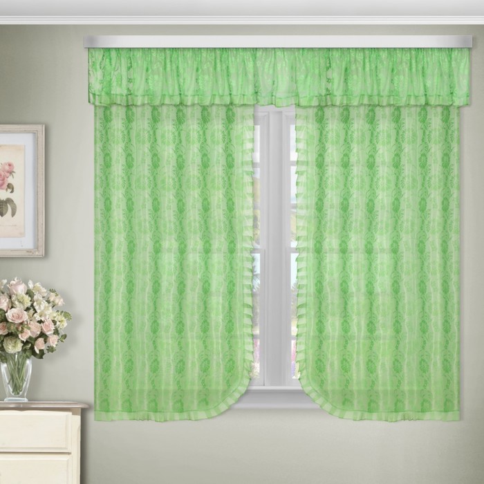 Шторы, размер 160х115 см,-2 шт, ламбрекен 30х230 см, зелёный 88882,