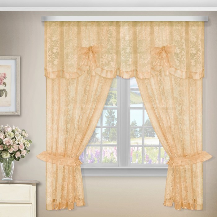 Комплект штор с подхватами 88877, шторы ш 180 х в 125 см, - 2 шт, ламбрекен ш 55 х в 250 см, золотой