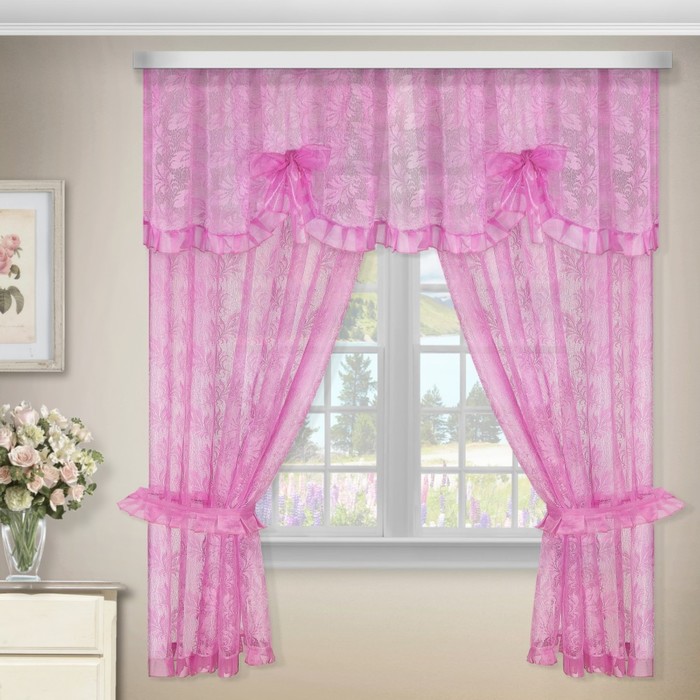 Комплект штор с подхватами 88876, шторы ш 180 х в 125 см, - 2 шт, ламбрекен ш 55 х в 250 см, розовый