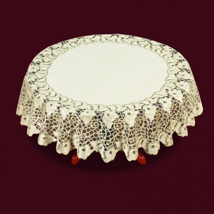 Скатерть круглая, диаметр 160 см, цвет кремовый/тёмно-золотой