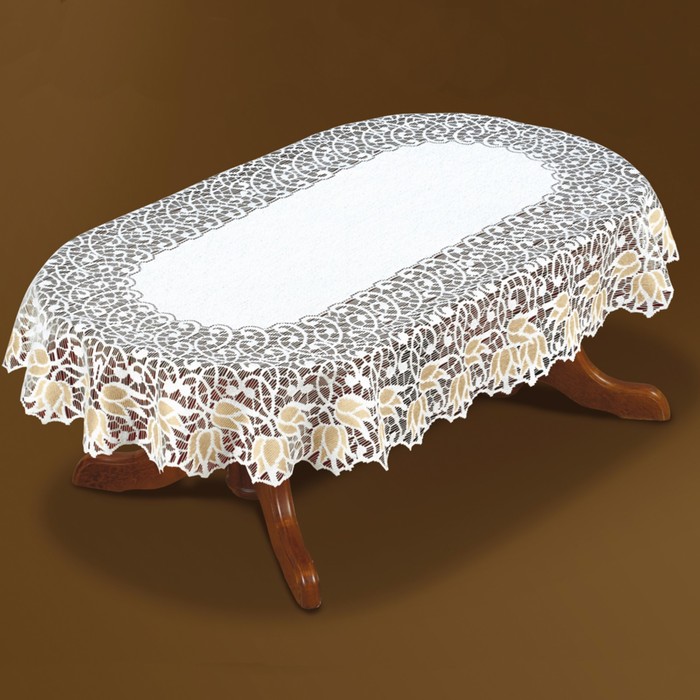 Скатерть, размер 120х160 см, цвет белый/тёмно-золотой