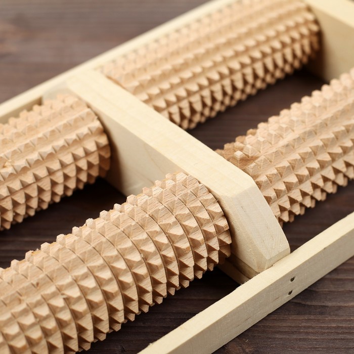 Массажер деревянный для двух стоп, 4 валика, бук