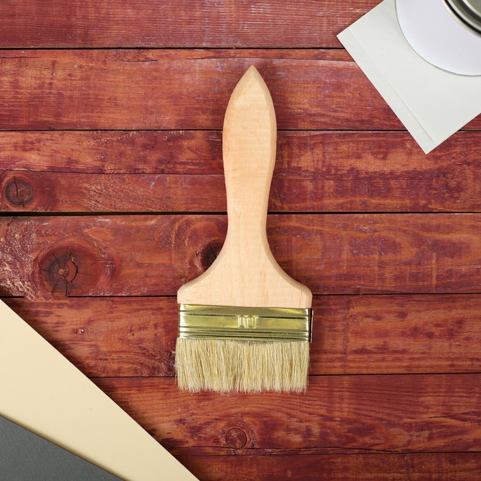 Кисть плоская, толстая, деревянная ручка, 100 х 14 мм