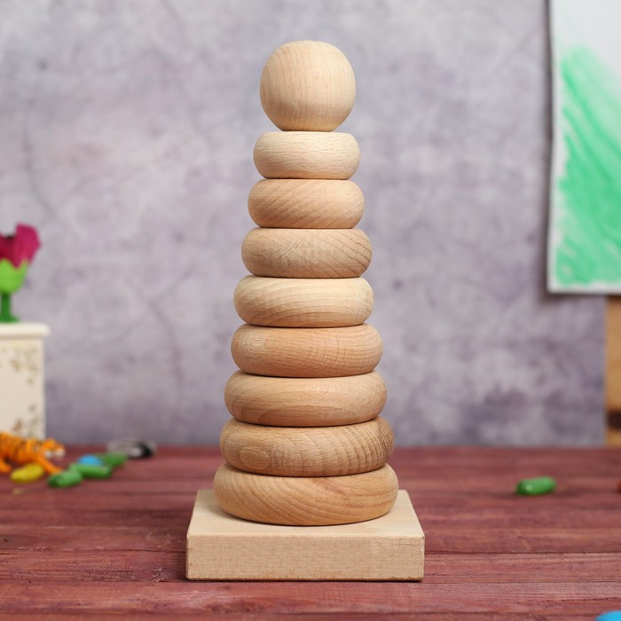 Пирамидка деревянная, натуральная, 9 элементов, 22 см