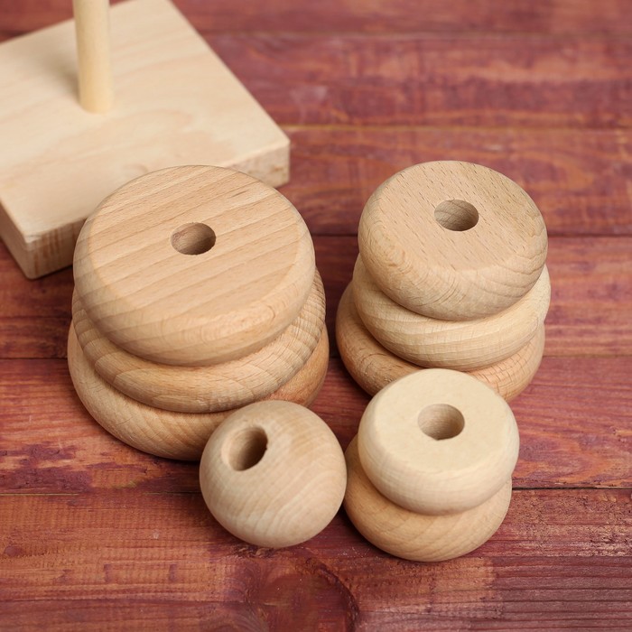 Пирамидка деревянная, натуральная, 9 элементов, 22 см