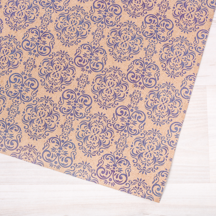 Бумага упаковочная крафтовая «Синий дамаск», 50 × 70 см