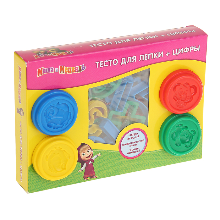 Набор теста для лепки "Маша и Медведь", с цифрами, 4 баночки