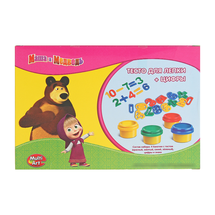 Набор теста для лепки "Маша и Медведь", с цифрами, 4 баночки