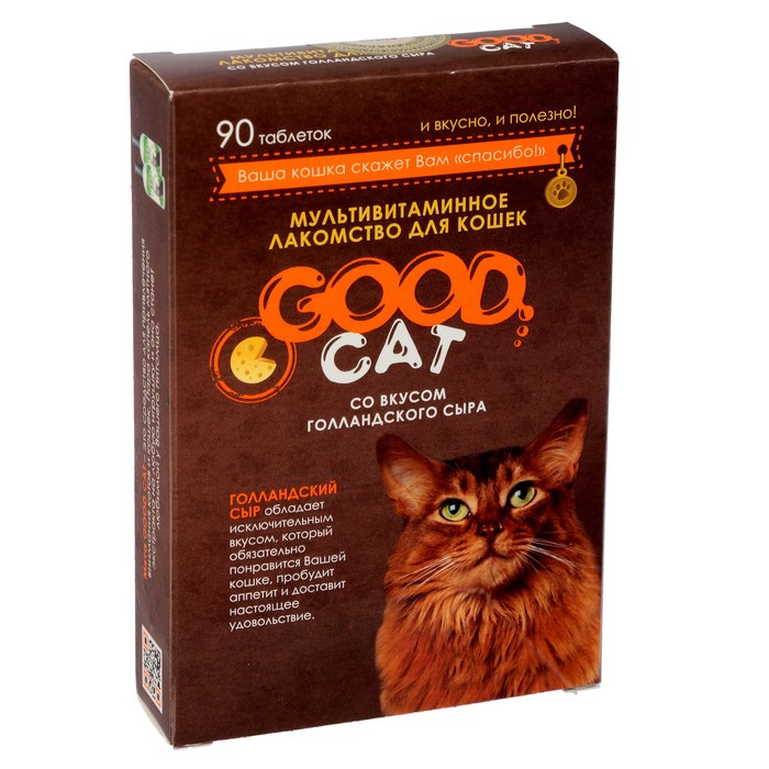 Мультивитаминное лакомство GOOD CATдля кошек, "Голландский сыр", 90 таб