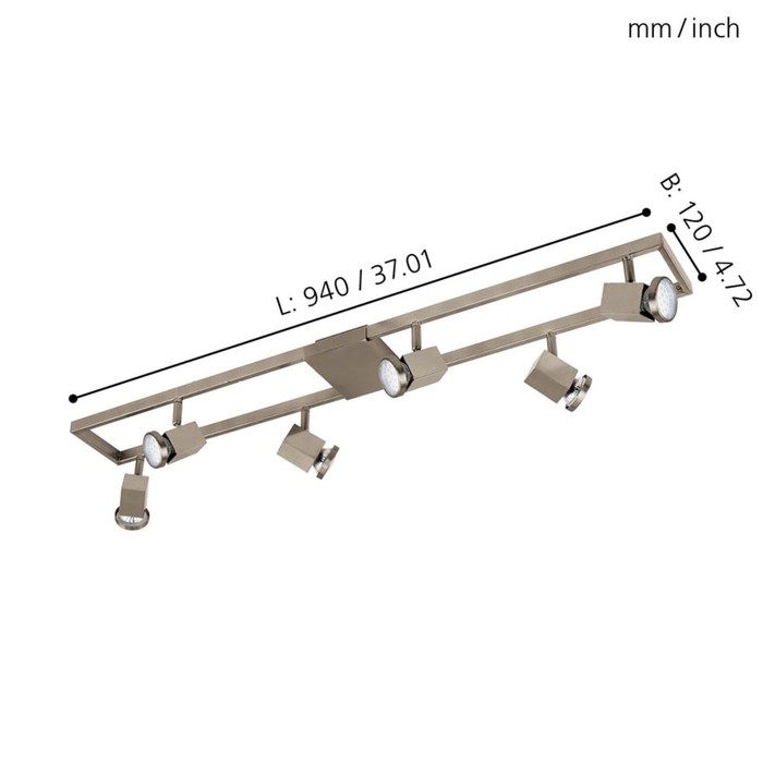 

Светильник ZERACO 6x5Вт GU10 никель 94x12см
