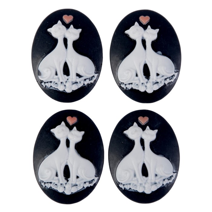 Набор камей пластик "Влюблённые коты" набор 4 шт 3,8х2,7см