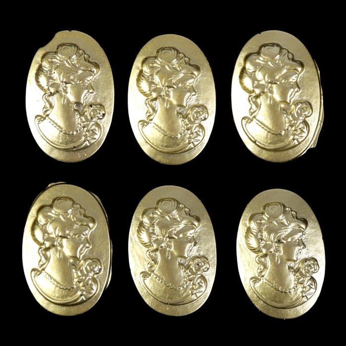 Набор камей пластик "Графиня" золото набор 6 шт 3х1,8 см