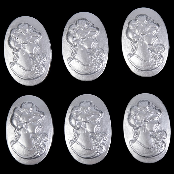 Набор камей пластик "Графиня" серебро набор 6 шт 3х1,8 см