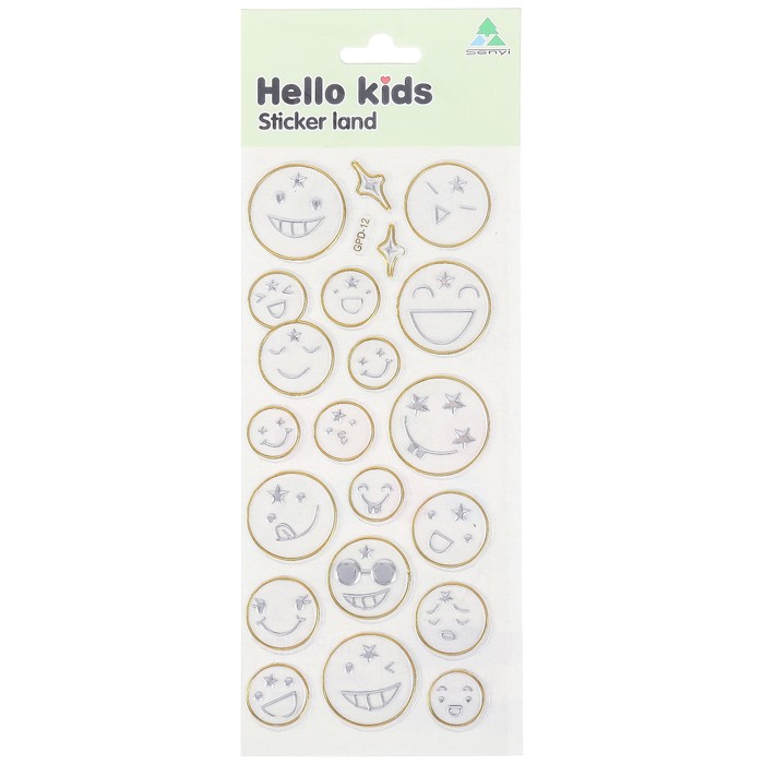 Наклейка пластик с золотой обводкой "Звёзды/Сердца/Смайлы" МИКС 29,5х11 см