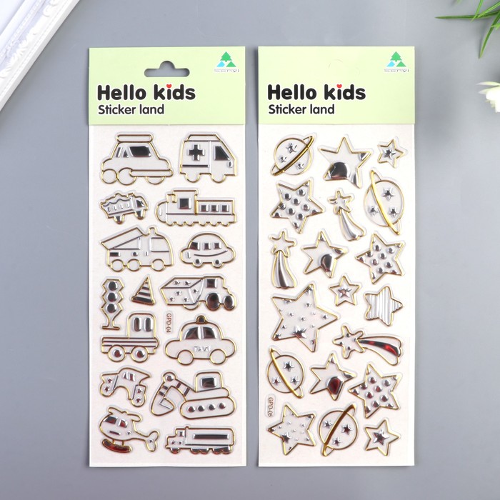 Наклейка пластик с золотой обводкой "Космос/Транспорт" МИКС 29,5х11 см