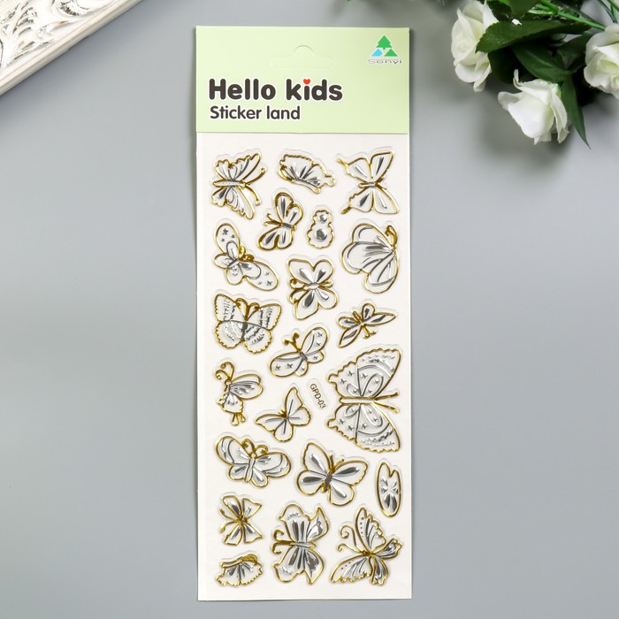 Наклейка пластик с золотой обводкой "Крылатые насекомые" МИКС 29,5х11 см