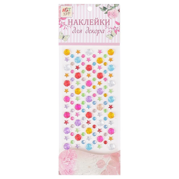 Наклейка стразы пластик "Цветы и звёзды" МИКС 30х10 см