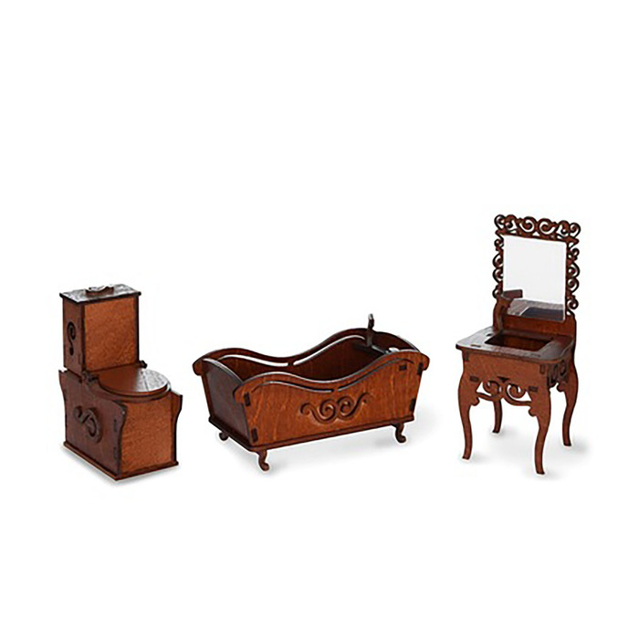 Ванная комната (унитаз, ванна, раковина с зеркалом), коричневый