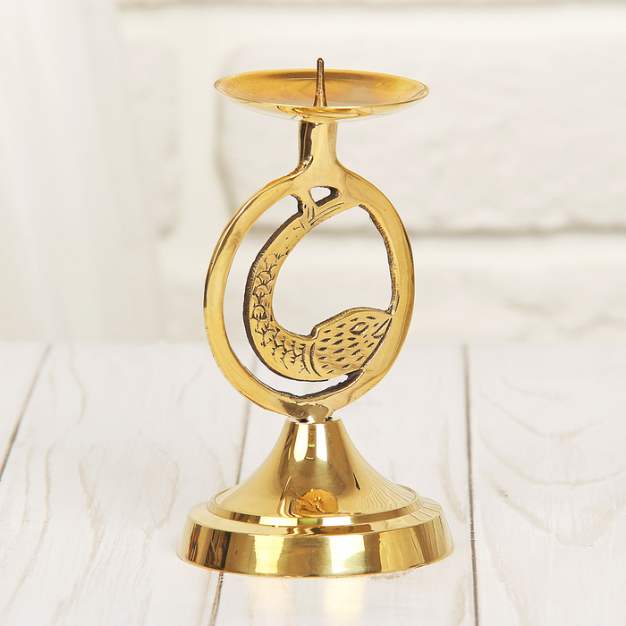 Подсвечник латунь "Знак зодиака Рыба" 6*6*10см