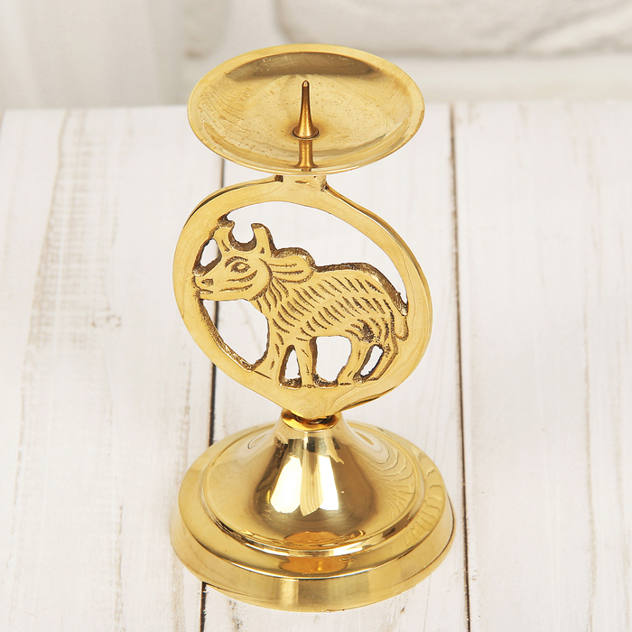 Подсвечник латунь "Знак зодиака Телец" 6*6*10см