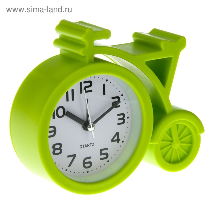 фото Будильник "велосипед", дискретный ход, d-7 см, 11 х 13 см, зеленый