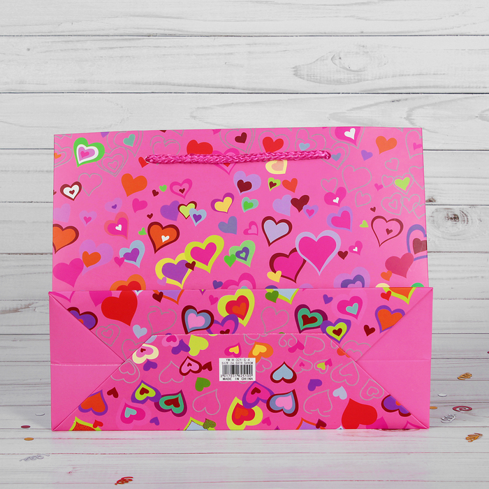 Пакет подарочный "Разноцветные сердечки", люкс, 45 х 12 х 34 см