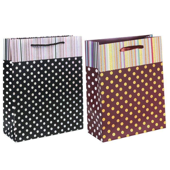 Пакет подарочный "Золотой горошек", люкс, МИКС, 26 х 10 х 32 см