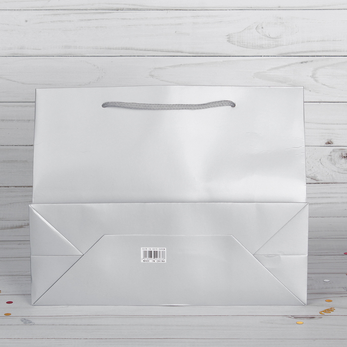 Пакет подарочный, серебристый, люкс, 37 х 9 х 25 см