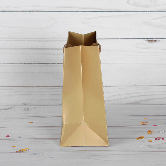 Пакет подарочный, золотой, люкс, 15 х 7 х 14,5 см