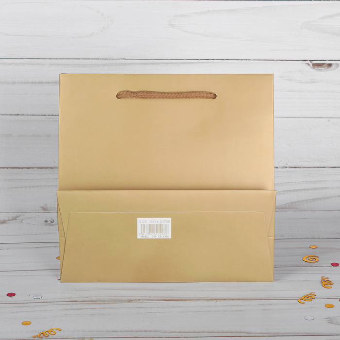 Пакет подарочный, золотой, люкс, 15 х 7 х 14,5 см