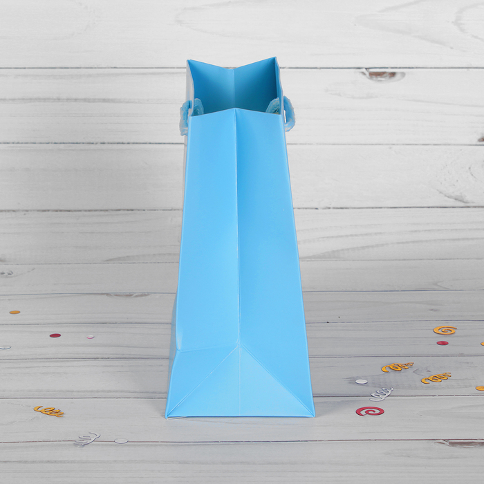 Пакет подарочный, голубой, люкс, 15 х 7 х 14,5 см