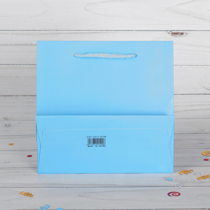 Пакет подарочный, голубой, люкс, 15 х 7 х 14,5 см