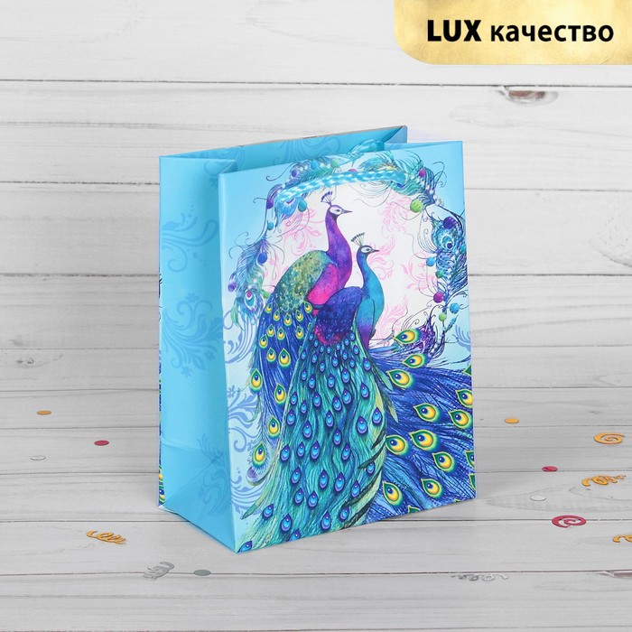 Пакет подарочный "Павлины", люкс, 11 х 6 х 14 см