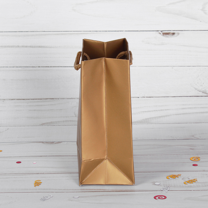 Пакет подарочный, золотой, люкс, 11 х 6 х 14 см