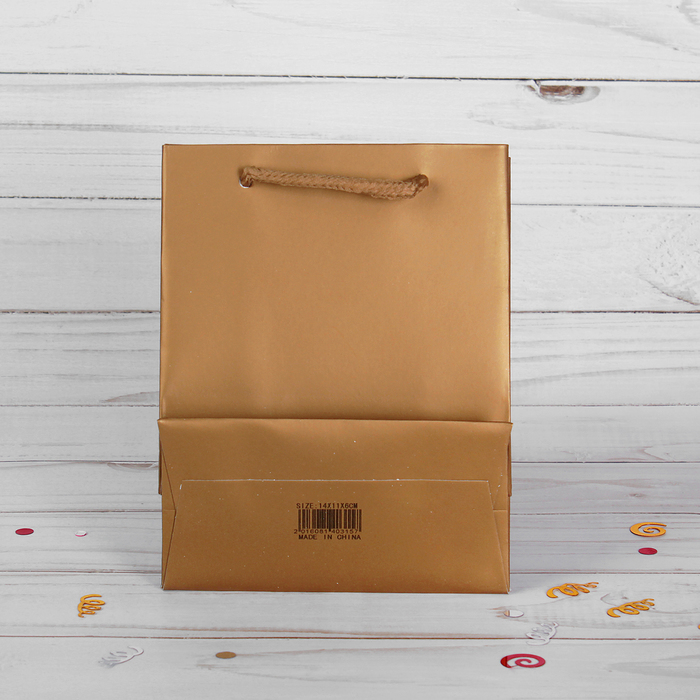 Пакет подарочный, золотой, люкс, 11 х 6 х 14 см