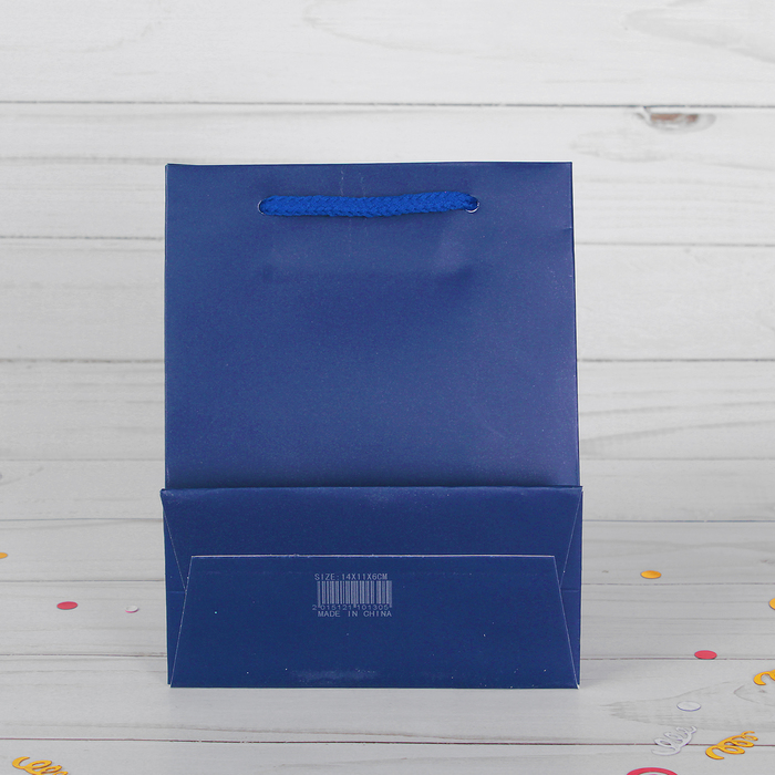 Пакет подарочный, синий, люкс, 11 х 6 х 14 см