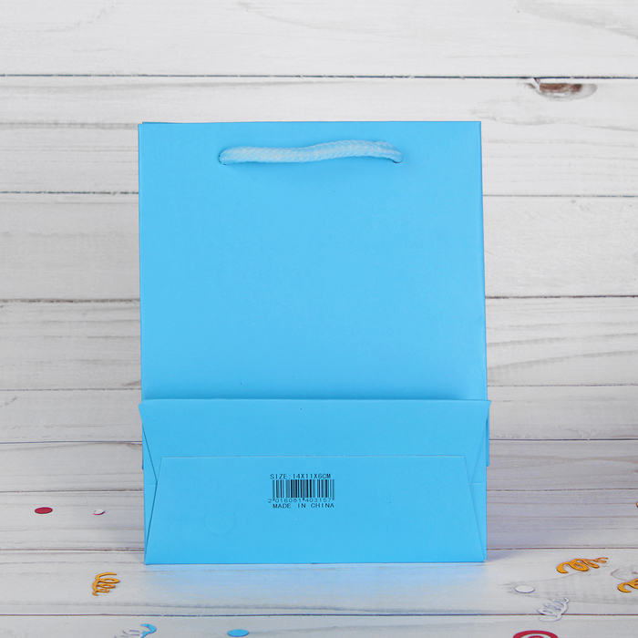 Пакет подарочный, голубой, люкс, 11 х 6 х 14 см