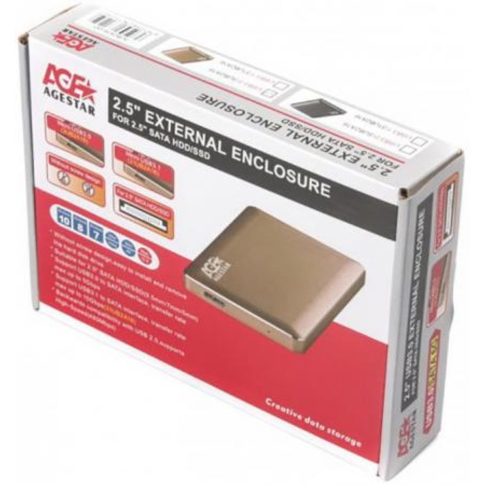 Внешний корпус для HDD AgeStar 3UB2A16 SATA алюминий золотистый 2.5"