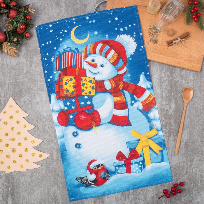 Полотенце "Снеговик" 35х60 см, 100% хл, вафельное полотно 162г/м2