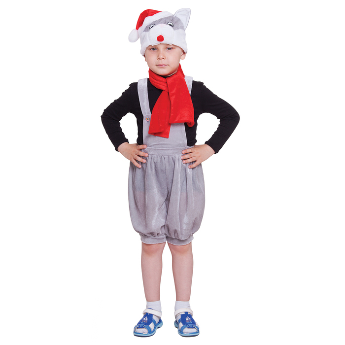 Костюм "Котик серый" шапка в колпаке,шарф, п/комбинезон, размер 30 рост 110-116