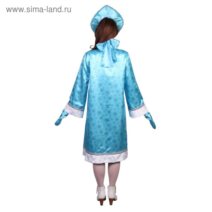 

Карнавальный костюм "Снегурочка", атлас, прямая шуба с искрами, кокошник, варежки, цвет голубой, р-р 50