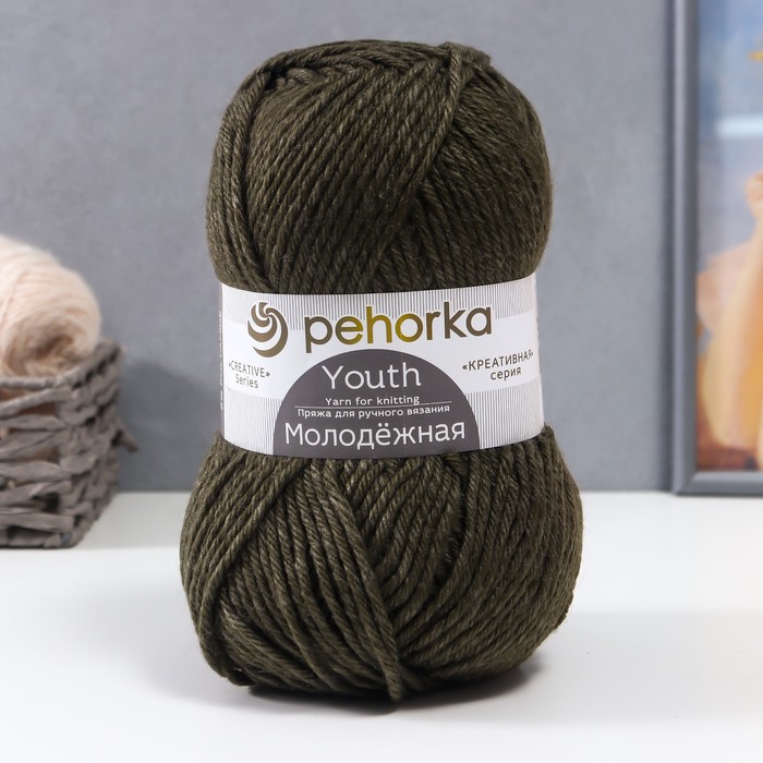 Пряжа "Молодёжная" 91% акрил, 9% полиамид 280м/200гр (19-Мох)