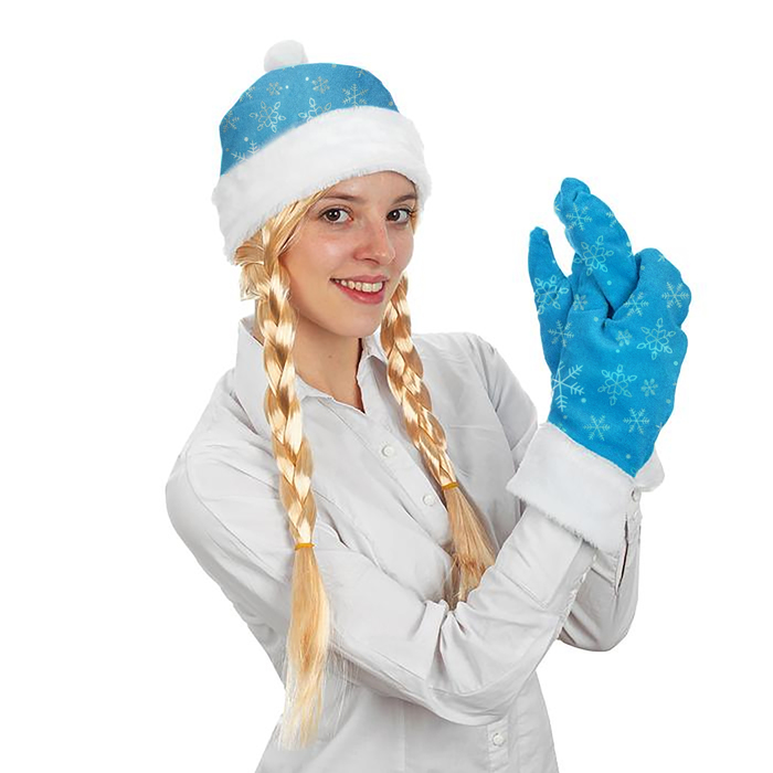 Карнавальный набор Снегурочки,плюш голуб,шапка,варежки,парик с косами,р-р 55-58