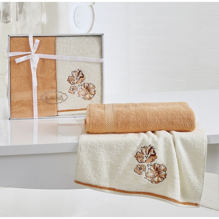 Комплект махровых полотенец Rodos: 50х90 см-1 шт, 70х140 см-1 шт, абрикосовый