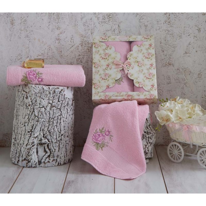 Комплект махровых полотенец Romans: 50х90 см-1 шт, 70х140 см-1 шт, розовый