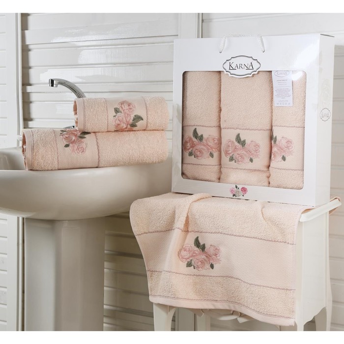 Комплект махровых полотенец Havin: 50х90 см-2 шт, 70х140 см-1 шт, абрикосовый