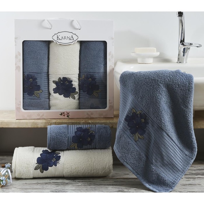 Комплект махровых полотенец Orkide: 50х90 см-2 шт, 70х140 см-1 шт, синий